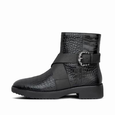 Fitflop Helmi Croc Embossed - Stiefeletten Damen - Schwarz (IWC570392)